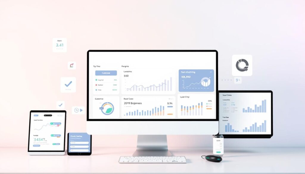 A sleek, modern website with a clean, minimal design serves as the centerpiece. In the foreground, various sales-focused tools and widgets are seamlessly integrated, including lead capture forms, live chat, and customizable call-to-action buttons. The middle ground features an array of analytics dashboards and performance metrics, providing real-time data on website traffic, conversion rates, and customer engagement. The background is filled with a serene, pastel-hued gradient, conveying a sense of professionalism and efficiency. Soft, directional lighting accentuates the website's features, creating a visually appealing and highly functional automated lead generation system.