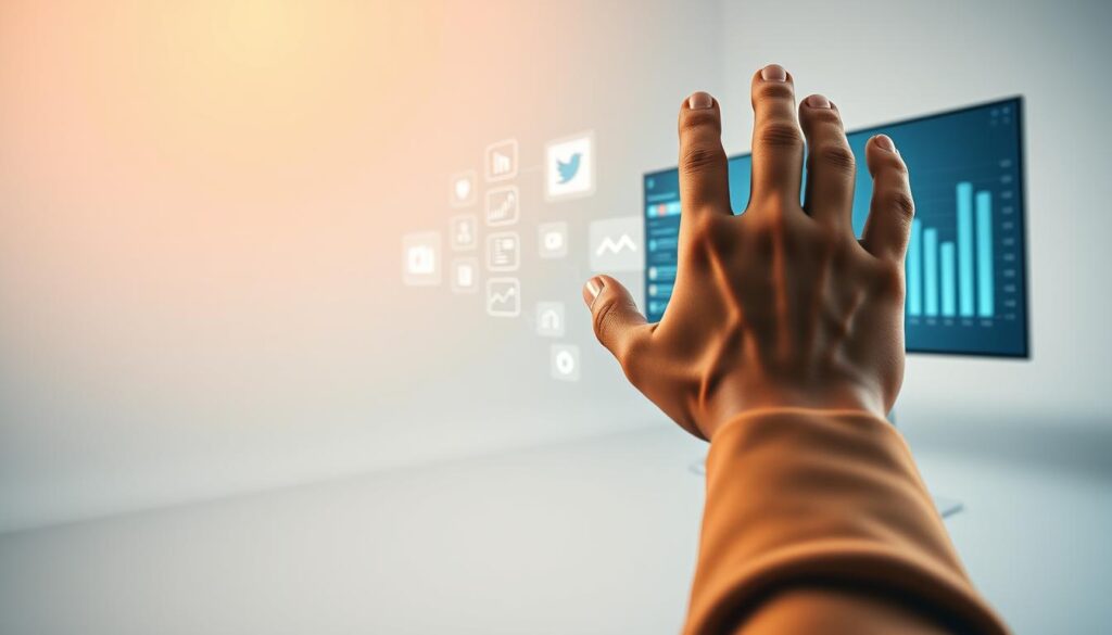 Micro-engagement strategies for targeted content creation, showcased through a dynamic, minimalist composition. In the foreground, a content creator's hand gestures towards a screen displaying a social media feed, emphasizing the precision and focus required for impactful micro-interactions. The middle ground features a series of floating icons and data visualizations, representing the metrics and insights necessary to inform tailored content. The background is a clean, gradient-based environment, conveying the streamlined, methodical approach to building an engaged audience. Warm lighting casts a subtle glow, evoking a sense of productivity and intentionality. Captured through a wide-angle lens to encompass the various elements, the overall mood is one of strategic, data-driven content optimization.